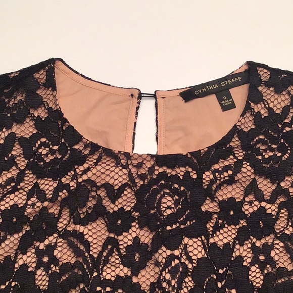 Cynthia Steffe Vida Lace Scalloped Hem Shift Black Dress LBD - Picture 8 of 9